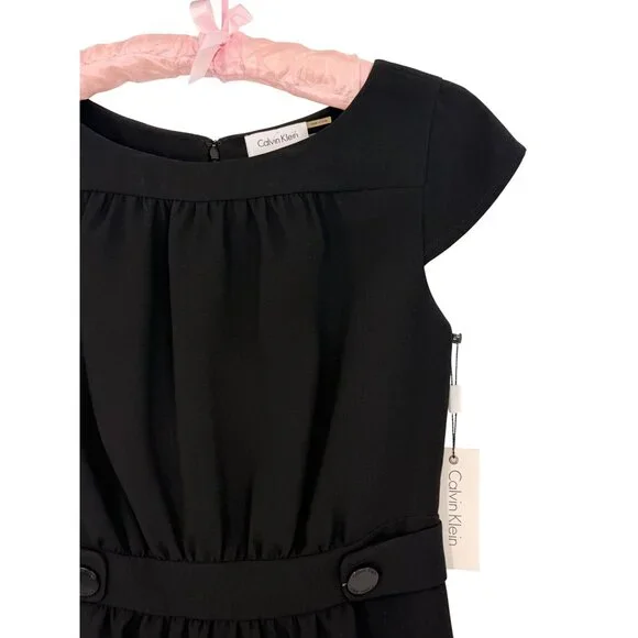 NWT Calvin Klein Black Cap Sleeve Sheath Dress | Quiet Luxury Business Corpcore - Picture 4 of 15